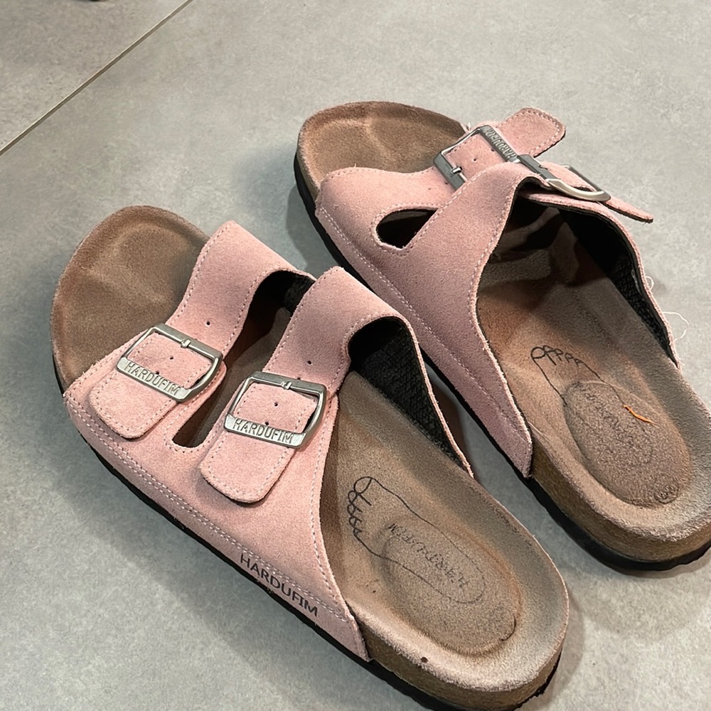Pink suede sandals